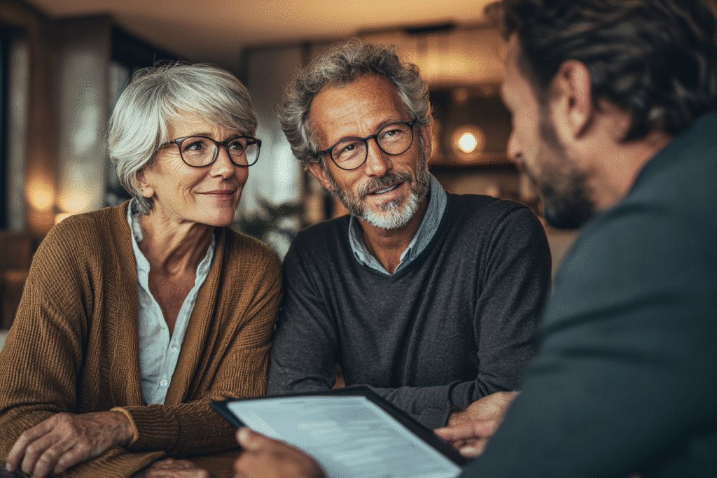 Older couple planning IRA Rollover to Roth with financial advisor