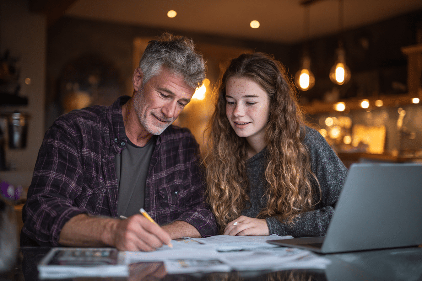 father and daughter reviewing untaxed portions of IRA distributions