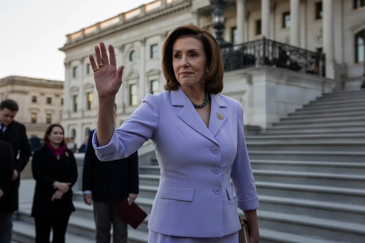 Nancy Pelosi retirement 2025 announcement on Capitol steps, waving to the public