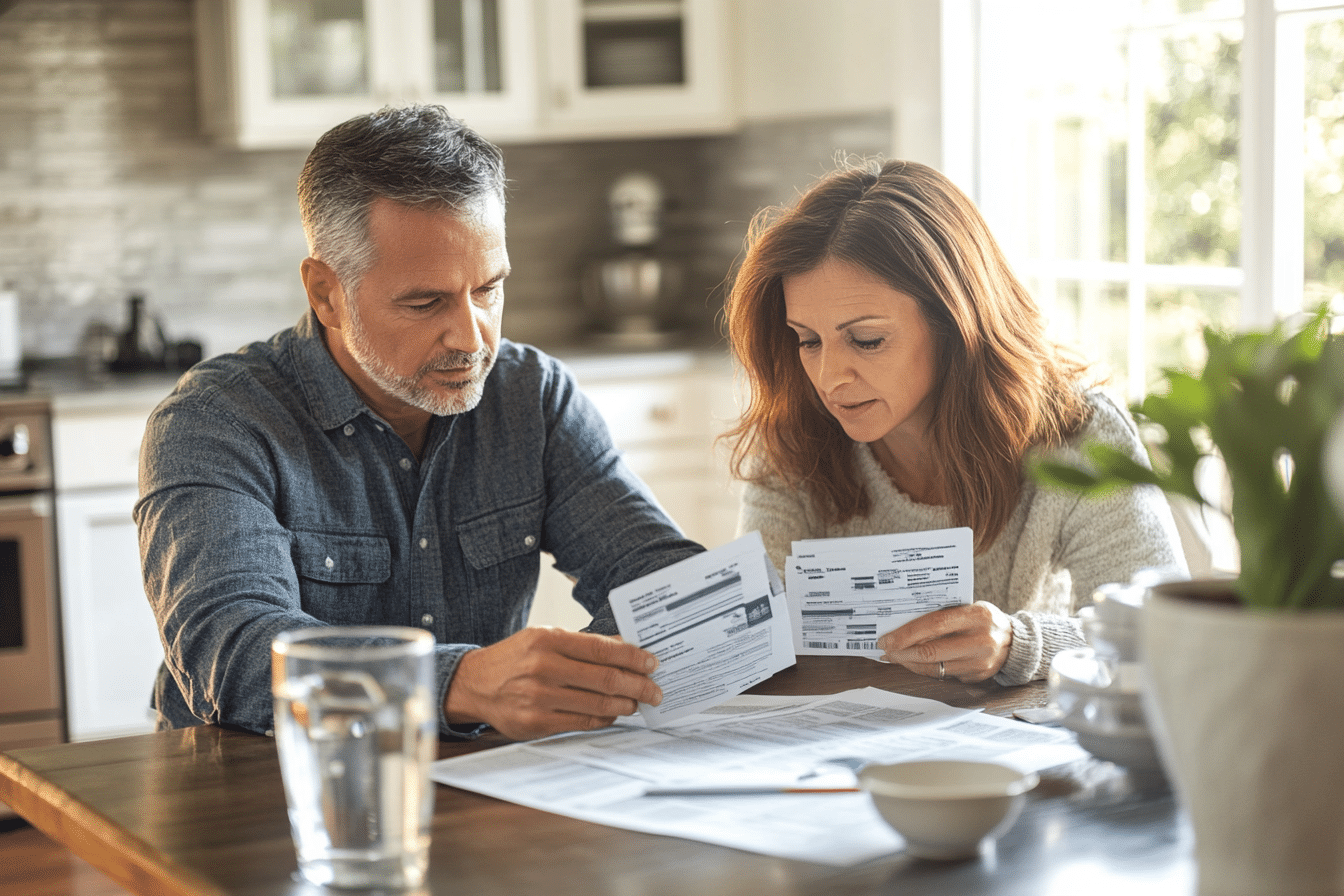 Couple reviewing coordination of benefits paperwork