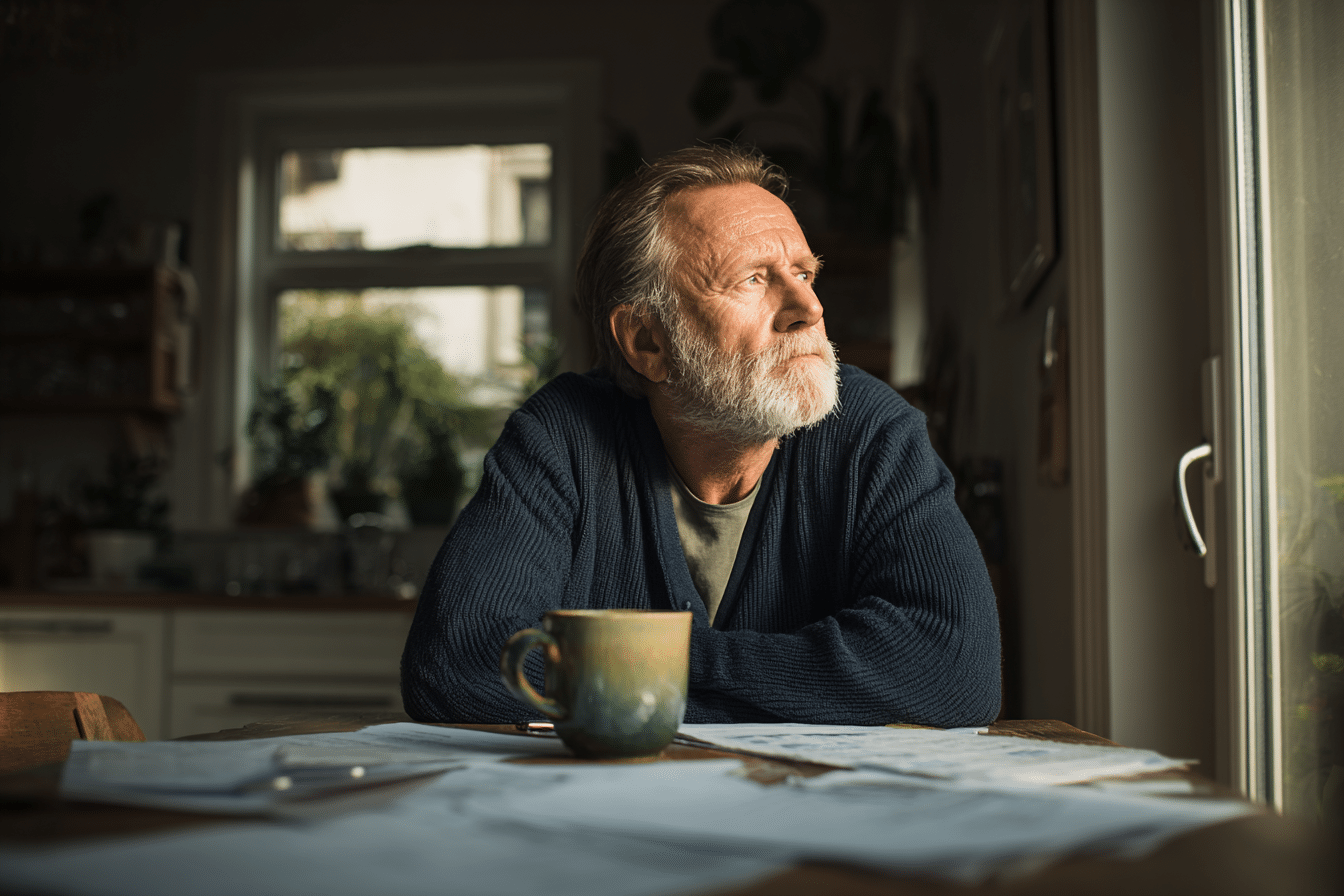 Man reviewing retirement finances at home